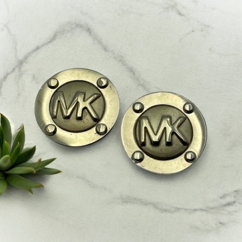 Michael Kors Gold Plated Logo Button Earrings